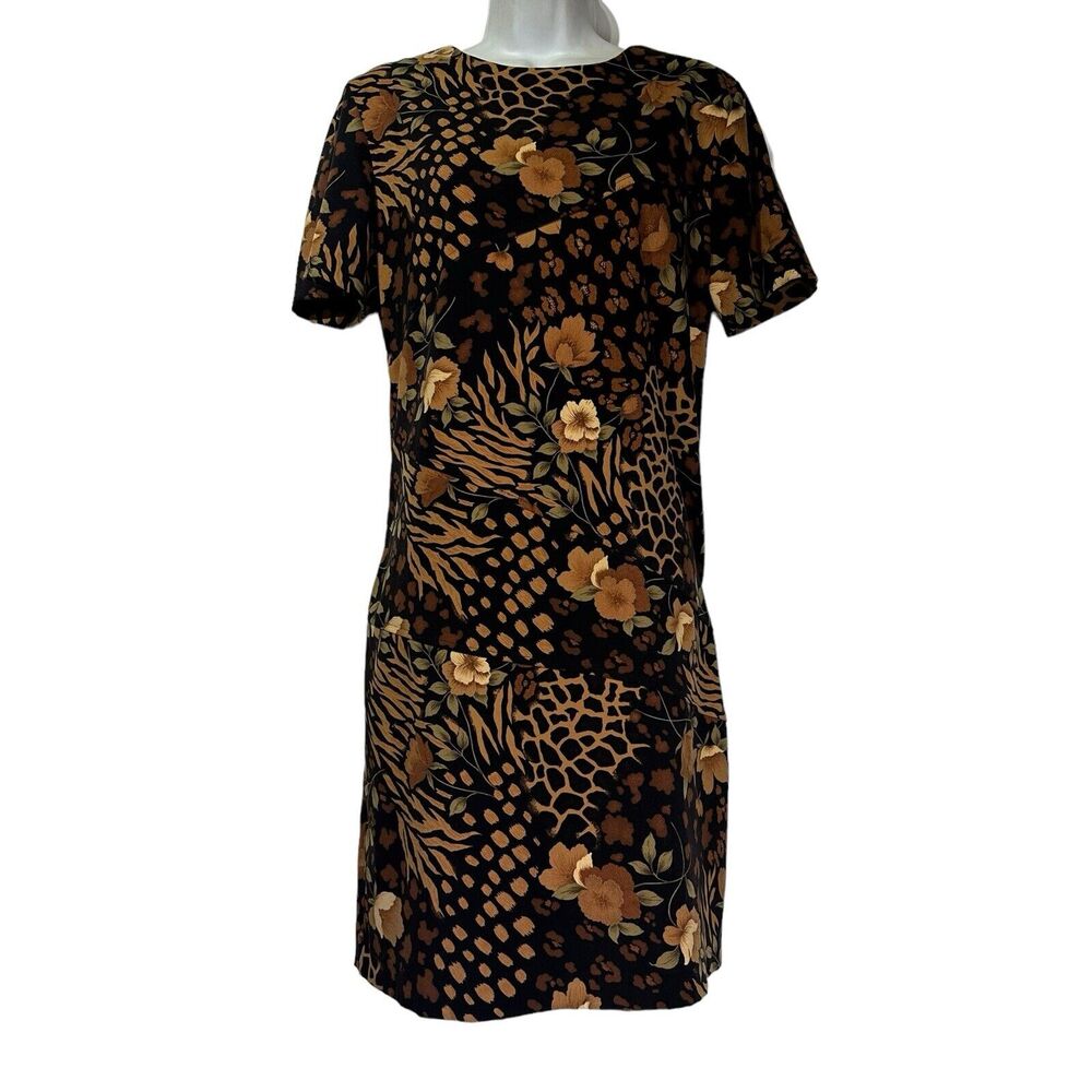 vintage prophecy sag harbor brown black floral animal print dress Size 8
